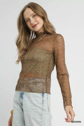 Umgee Nylon Lace Mesh Long Sleeve Top OutfitFlow